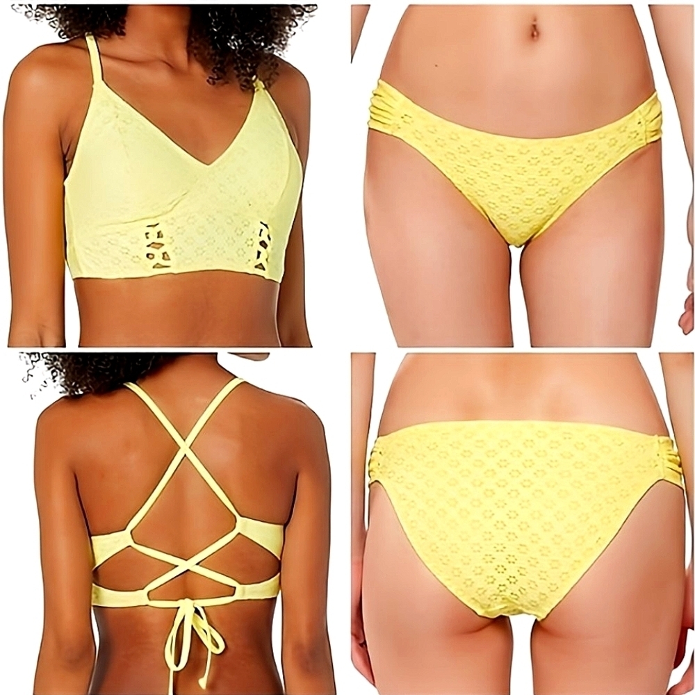 Jessica Simpson yellow bralette bikini top and matching bikini bottom Sz Large